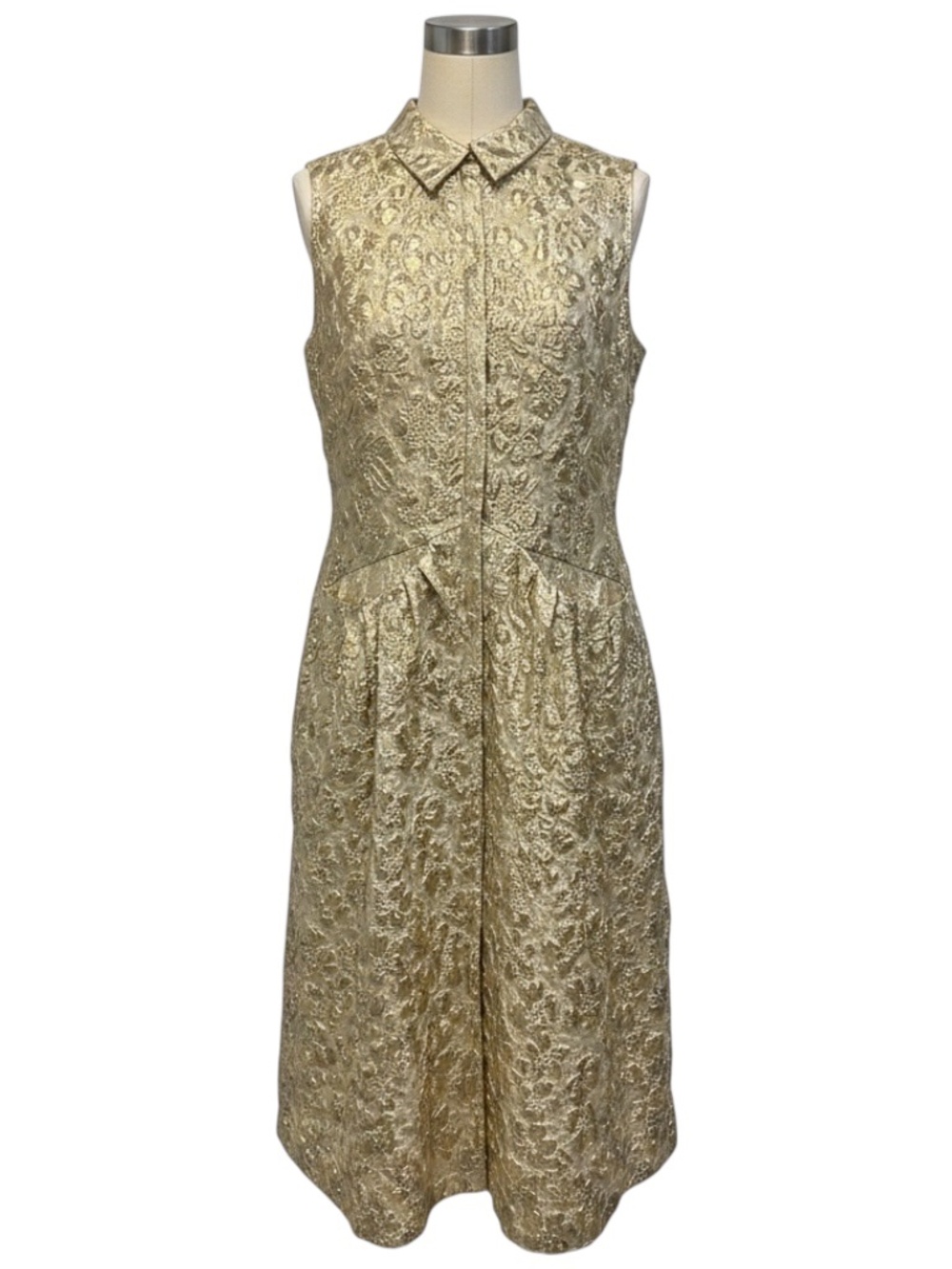 SIMONE ROCHA GOLD METALLIC SLEEVELESS TEXTURED JACQUARD MIDI DRESS